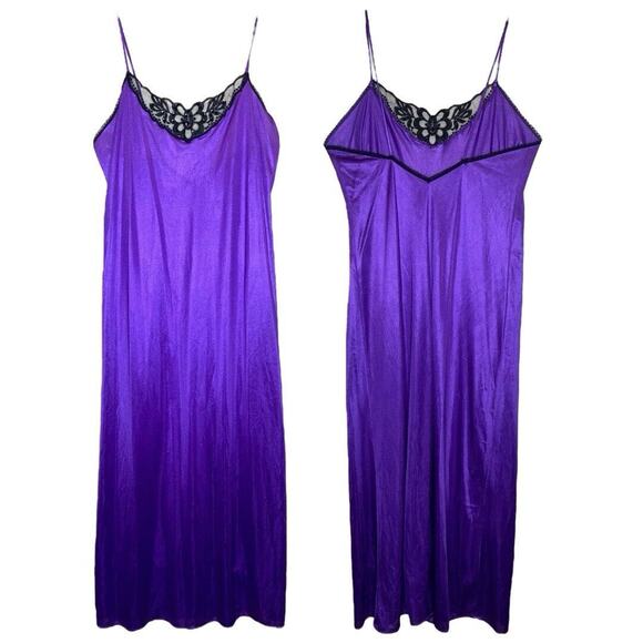 Vintage Purple Maxi Slip Dress Womens M Black Lace Whimsigoth Y2K Coquette Fairy - Picture 1 of 7